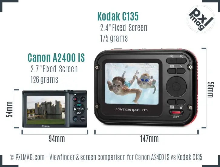 Canon A2400 IS vs Kodak C135 Screen and Viewfinder comparison