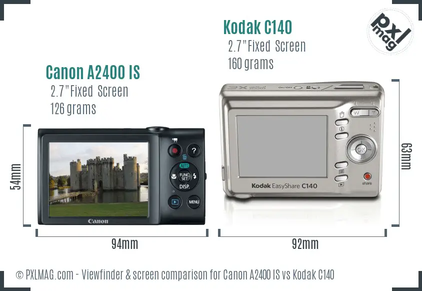 Canon A2400 IS vs Kodak C140 Screen and Viewfinder comparison