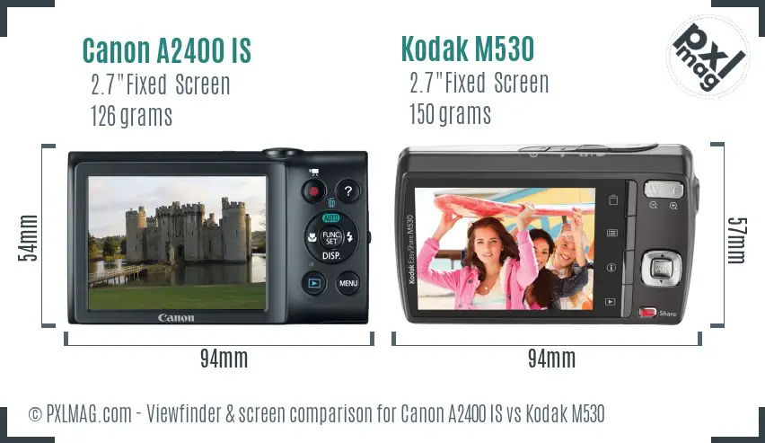 Canon A2400 IS vs Kodak M530 Screen and Viewfinder comparison