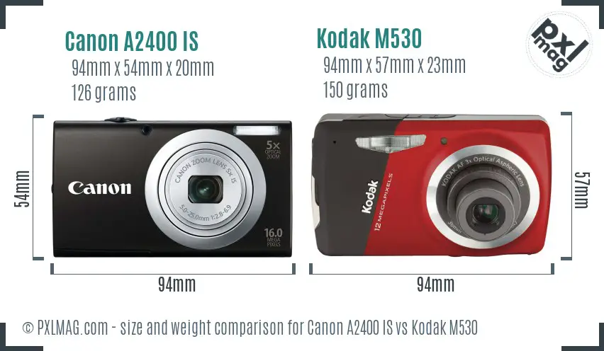 Canon A2400 IS vs Kodak M530 size comparison