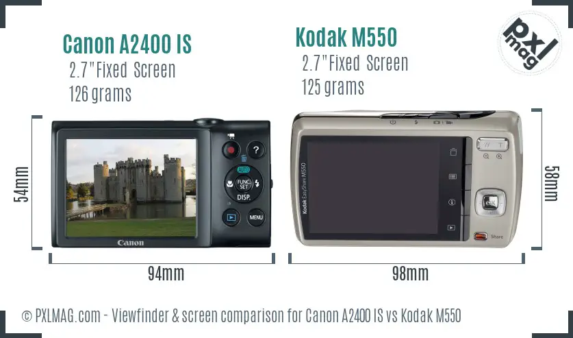 Canon A2400 IS vs Kodak M550 Screen and Viewfinder comparison Canon A2400 IS vs Kodak M550 Screen and Viewfinder comparison