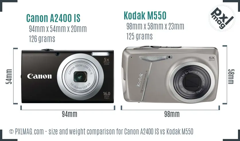 Canon A2400 IS vs Kodak M550 size comparison Canon A2400 IS vs Kodak M550 size comparison