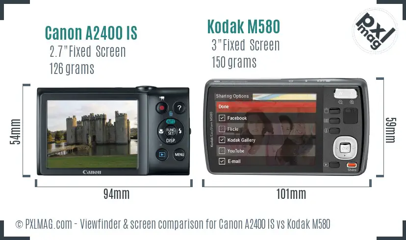 Canon A2400 IS vs Kodak M580 Screen and Viewfinder comparison Canon A2400 IS vs Kodak M580 Screen and Viewfinder comparison