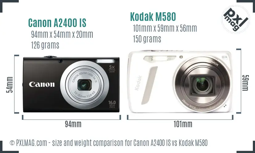 Canon A2400 IS vs Kodak M580 size comparison Canon A2400 IS vs Kodak M580 size comparison