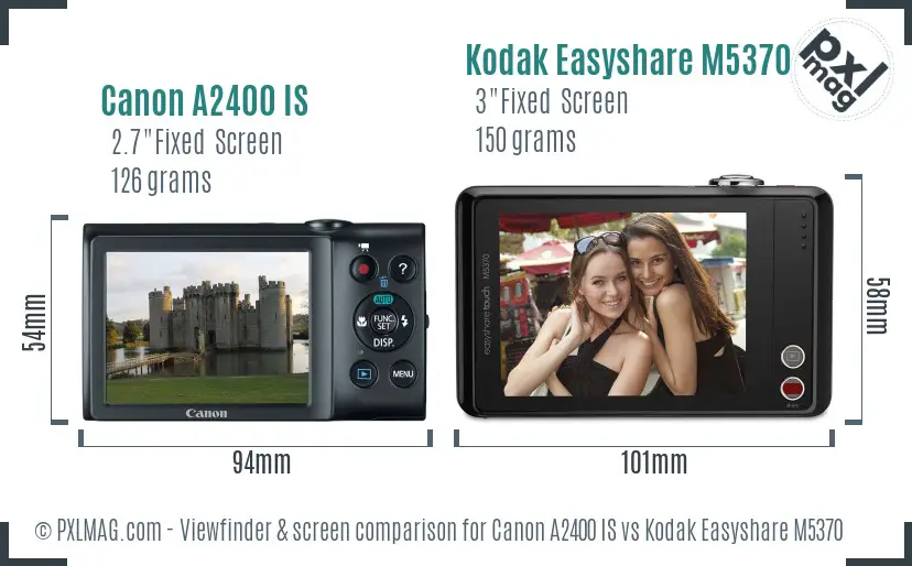 Canon A2400 IS vs Kodak Easyshare M5370 Screen and Viewfinder comparison