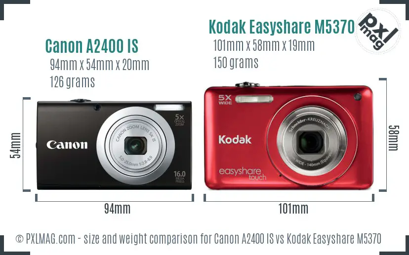 Canon A2400 IS vs Kodak Easyshare M5370 size comparison