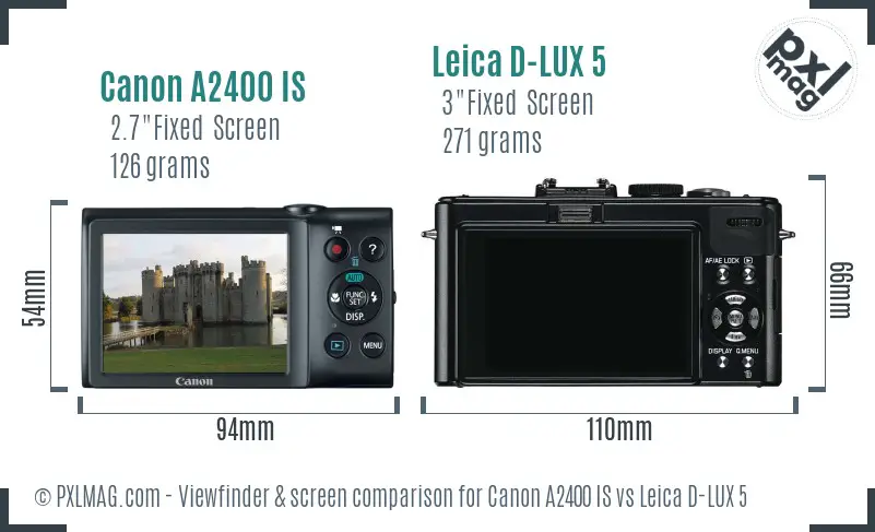 Canon A2400 IS vs Leica D-LUX 5 Screen and Viewfinder comparison