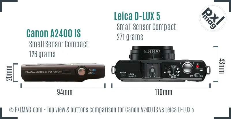 Canon A2400 IS vs Leica D-LUX 5 top view buttons comparison