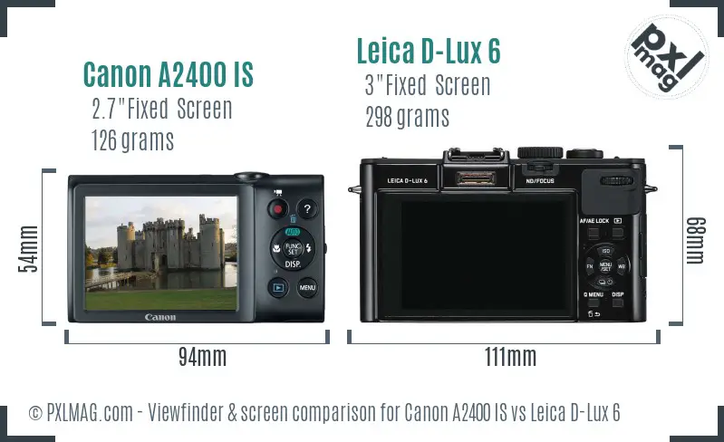 Canon A2400 IS vs Leica D-Lux 6 Screen and Viewfinder comparison