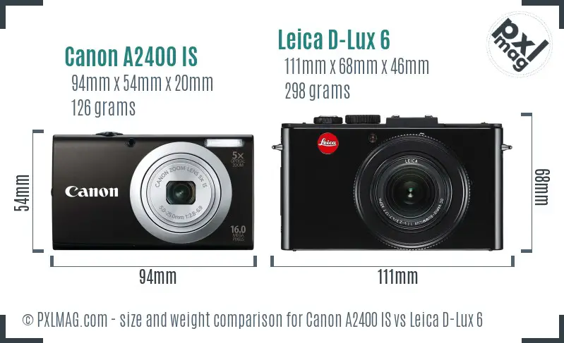 Canon A2400 IS vs Leica D-Lux 6 size comparison