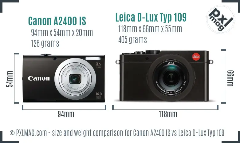Canon A2400 IS vs Leica D-Lux Typ 109 size comparison