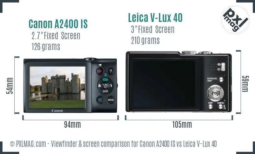 Canon A2400 IS vs Leica V-Lux 40 Screen and Viewfinder comparison Canon A2400 IS vs Leica V-Lux 40 Screen and Viewfinder comparison