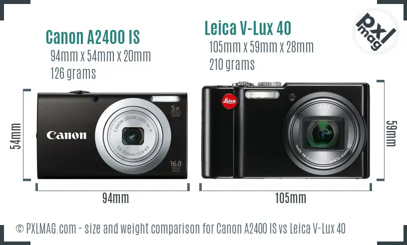 Canon A2400 IS vs Leica V-Lux 40 size comparison Canon A2400 IS vs Leica V-Lux 40 size comparison