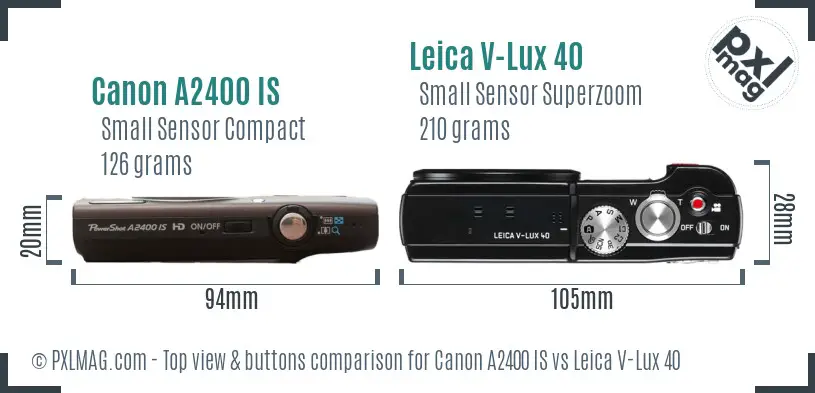Canon A2400 IS vs Leica V-Lux 40 top view buttons comparison Canon A2400 IS vs Leica V-Lux 40 top view buttons comparison