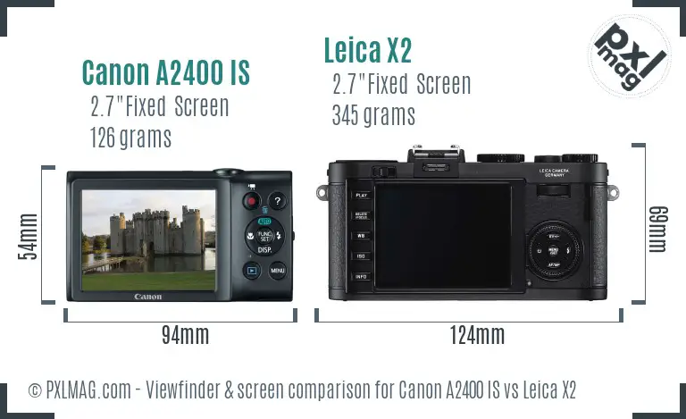 Canon A2400 IS vs Leica X2 Screen and Viewfinder comparison