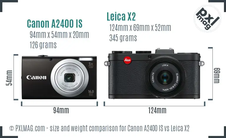 Canon A2400 IS vs Leica X2 size comparison