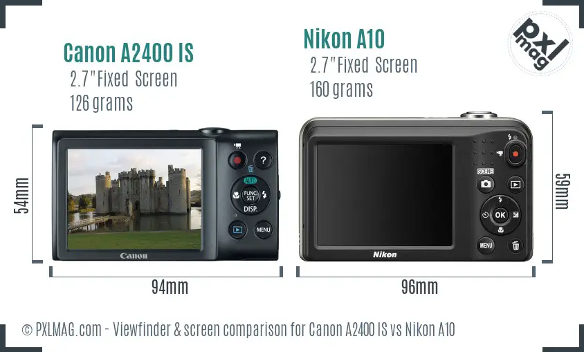 Canon A2400 IS vs Nikon A10 Screen and Viewfinder comparison Canon A2400 IS vs Nikon A10 Screen and Viewfinder comparison