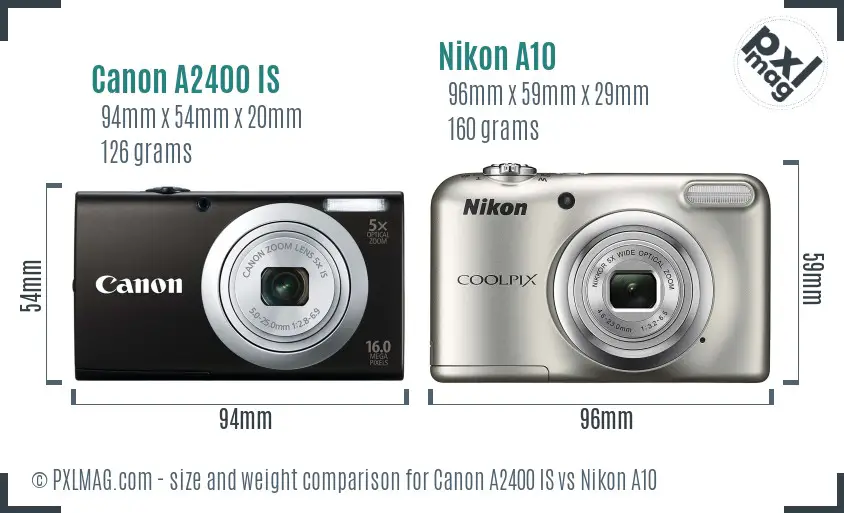 Canon A2400 IS vs Nikon A10 size comparison Canon A2400 IS vs Nikon A10 size comparison