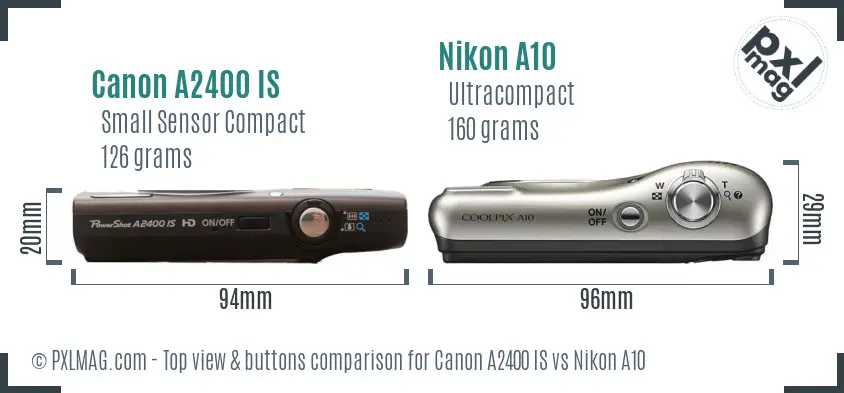 Canon A2400 IS vs Nikon A10 top view buttons comparison Canon A2400 IS vs Nikon A10 top view buttons comparison