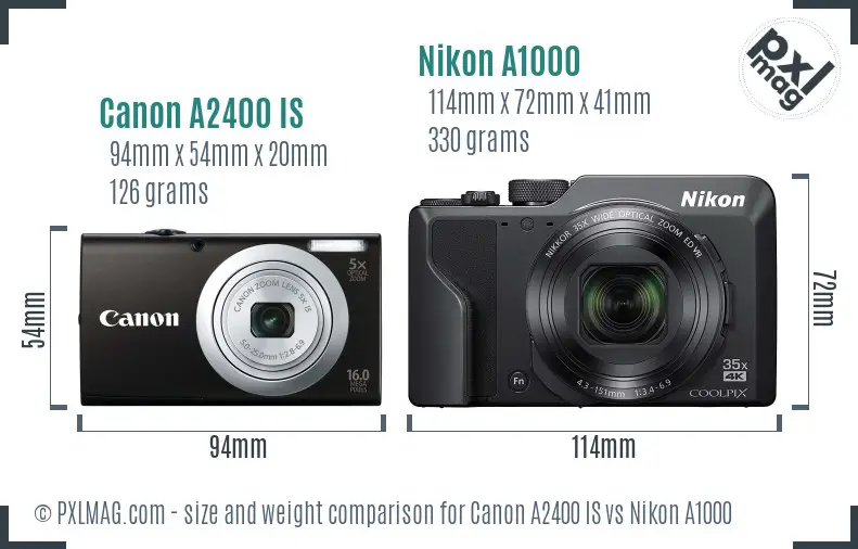 Canon A2400 IS vs Nikon A1000 size comparison Canon A2400 IS vs Nikon A1000 size comparison