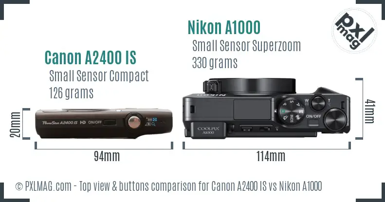 Canon A2400 IS vs Nikon A1000 top view buttons comparison Canon A2400 IS vs Nikon A1000 top view buttons comparison