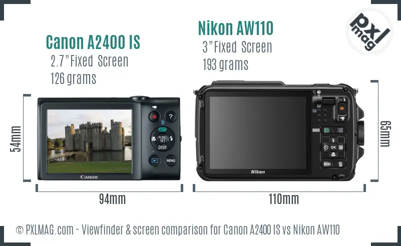 Canon A2400 IS vs Nikon AW110 Screen and Viewfinder comparison