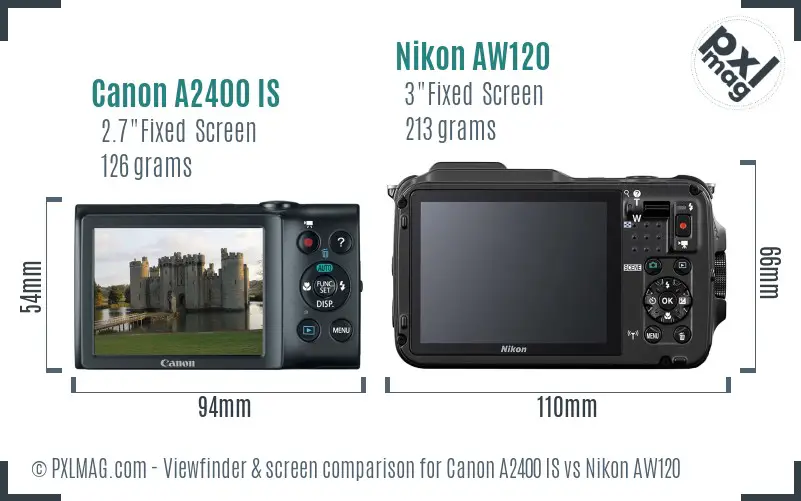 Canon A2400 IS vs Nikon AW120 Screen and Viewfinder comparison