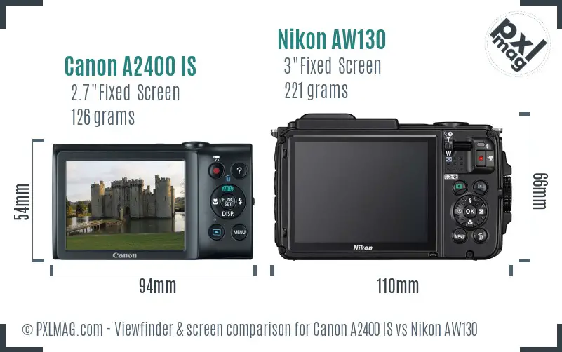 Canon A2400 IS vs Nikon AW130 Screen and Viewfinder comparison