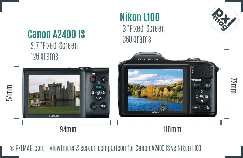 Canon A2400 IS vs Nikon L100 Screen and Viewfinder comparison