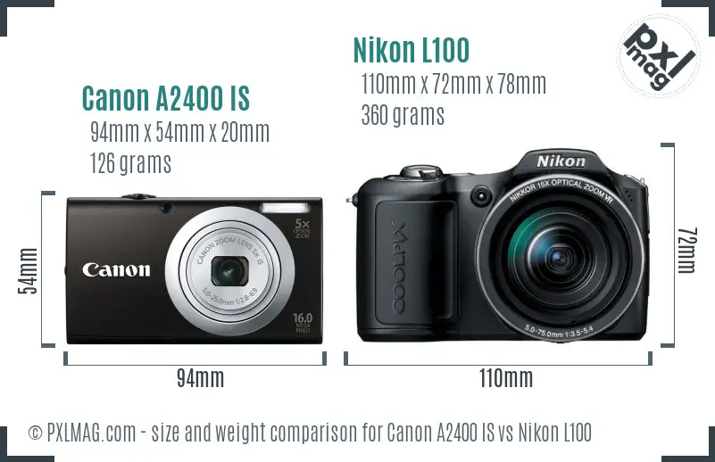 Canon A2400 IS vs Nikon L100 size comparison