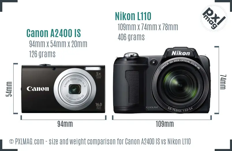 Canon A2400 IS vs Nikon L110 size comparison