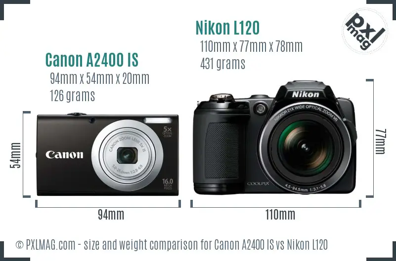 Canon A2400 IS vs Nikon L120 size comparison