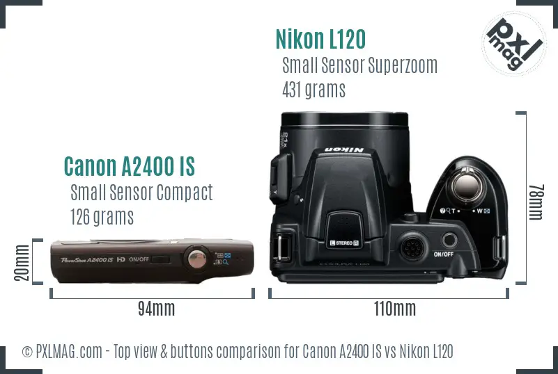 Canon A2400 IS vs Nikon L120 top view buttons comparison