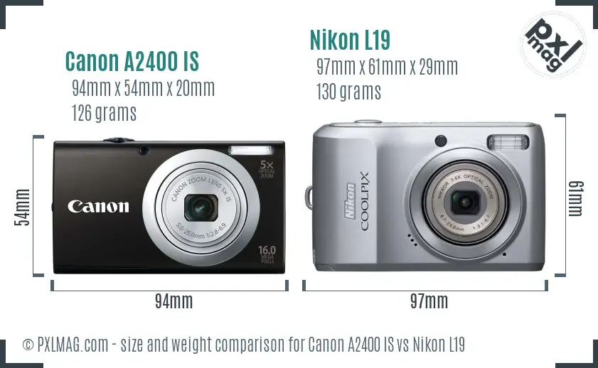 Canon A2400 IS vs Nikon L19 size comparison Canon A2400 IS vs Nikon L19 size comparison