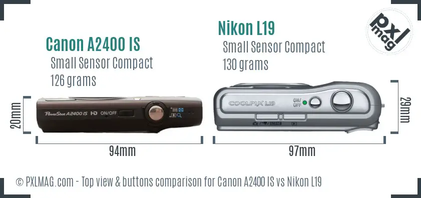 Canon A2400 IS vs Nikon L19 top view buttons comparison Canon A2400 IS vs Nikon L19 top view buttons comparison