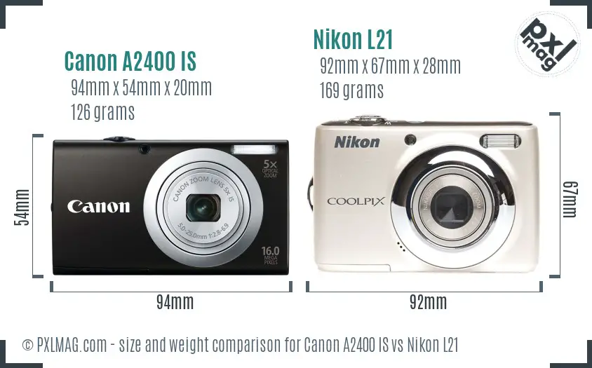 Canon A2400 IS vs Nikon L21 size comparison