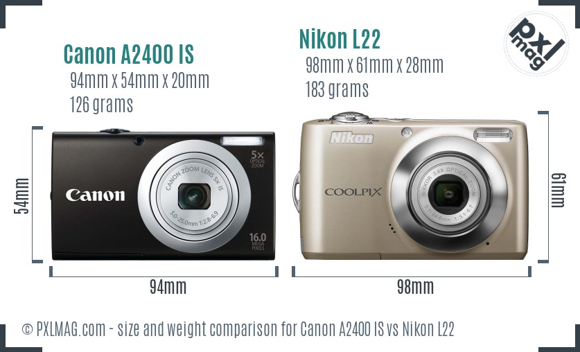 Canon A2400 IS vs Nikon L22 size comparison