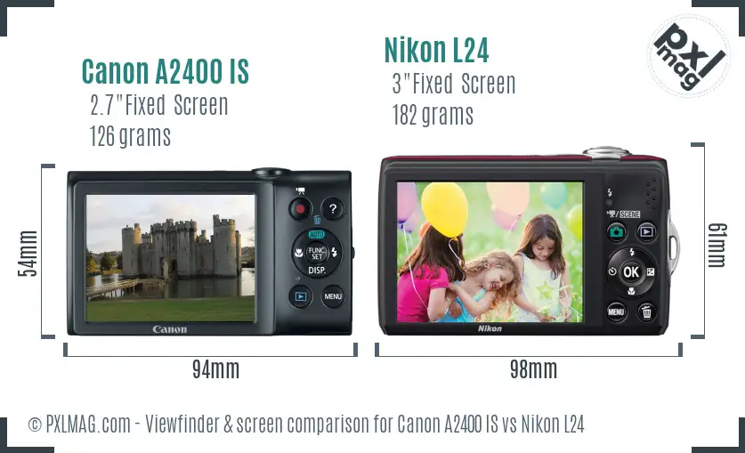 Canon A2400 IS vs Nikon L24 Screen and Viewfinder comparison