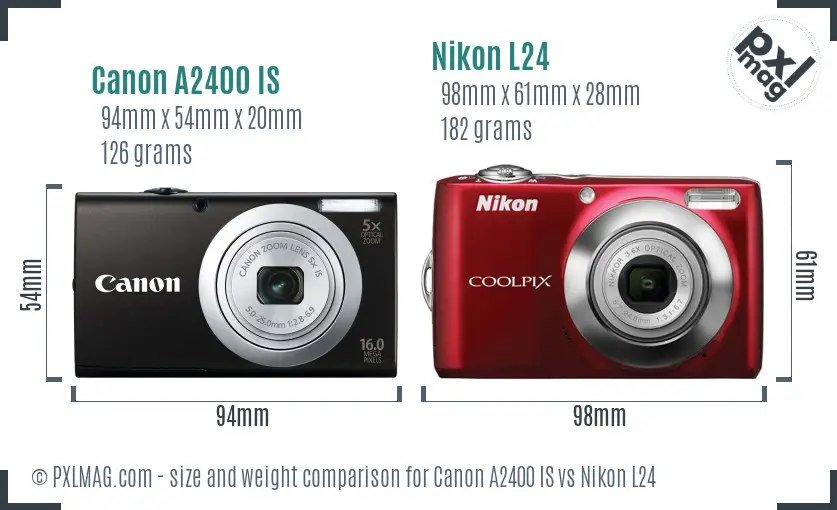 Canon A2400 IS vs Nikon L24 size comparison Canon A2400 IS vs Nikon L24 size comparison