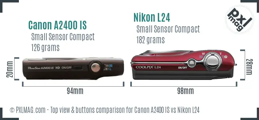 Canon A2400 IS vs Nikon L24 top view buttons comparison