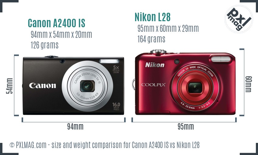 Canon A2400 IS vs Nikon L28 size comparison