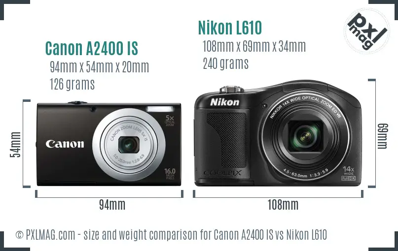 Canon A2400 IS vs Nikon L610 size comparison