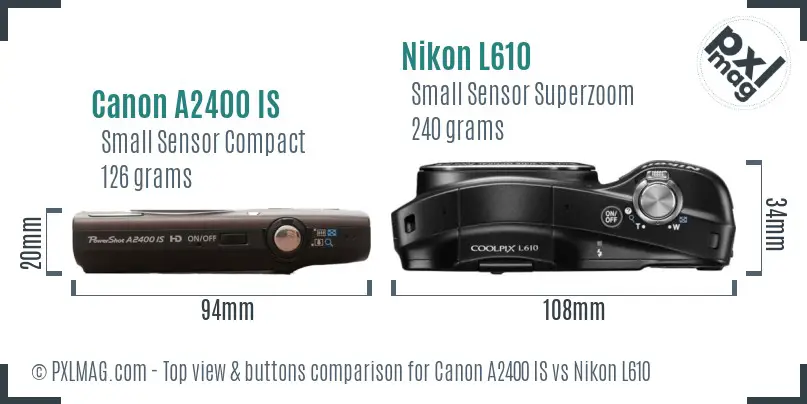 Canon A2400 IS vs Nikon L610 top view buttons comparison