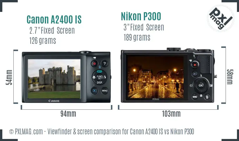 Canon A2400 IS vs Nikon P300 Screen and Viewfinder comparison