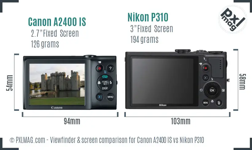 Canon A2400 IS vs Nikon P310 Screen and Viewfinder comparison Canon A2400 IS vs Nikon P310 Screen and Viewfinder comparison
