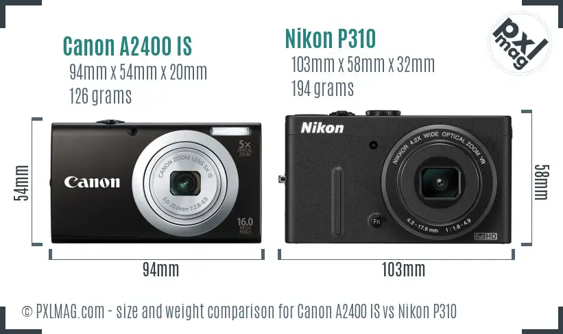Canon A2400 IS vs Nikon P310 size comparison Canon A2400 IS vs Nikon P310 size comparison