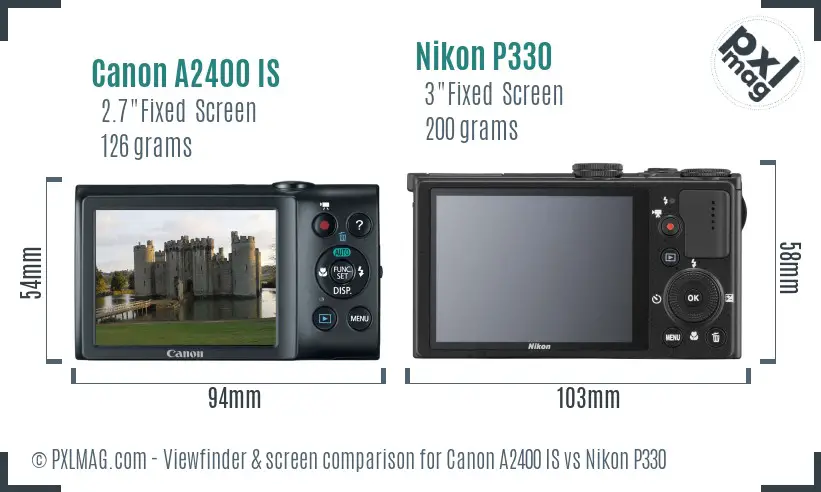 Canon A2400 IS vs Nikon P330 Screen and Viewfinder comparison