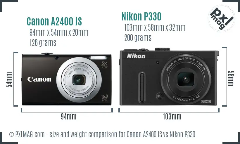 Canon A2400 IS vs Nikon P330 size comparison