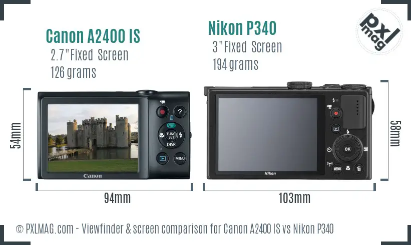 Canon A2400 IS vs Nikon P340 Screen and Viewfinder comparison