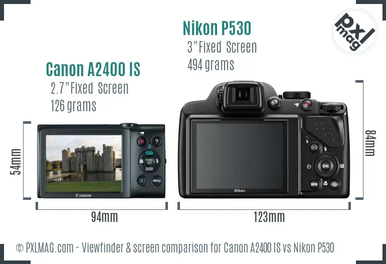 Canon A2400 IS vs Nikon P530 Screen and Viewfinder comparison